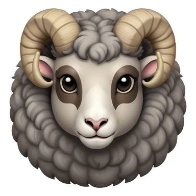 Cinematic Noble Ram Portrait Emoji, Poised and regal, with a sturdy, powerful build and a thick, woolly grey fur adorned with impressively curled horns, deep-set soulful dark eyes, Simplified yet sharp and sophisticated features, highly detailed, glowing with a soft, dignified glow, high shine, intelligent and commanding, stylized with an air of rugged majesty, focused and attentive, soft glowing outline, capturing the essence of a watchful and confident ram, so majestic it feels as though it could charge out of the screen with effortless authority! sticker