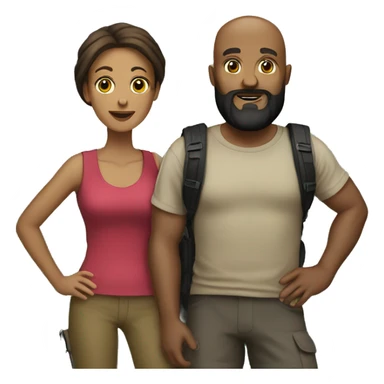 Almost bald with black beard men with his wife long brown hair hiking sticker