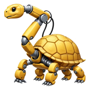 yellow tortoise with a robotic arm, ai and technology theme sticker