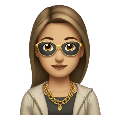 Teen Caucasian girl sitting on couch with brown hair sunglasses and gold necklace  sticker