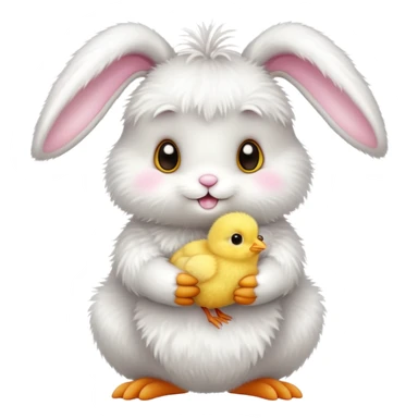 Cute easter bunny with small baby chick sticker
