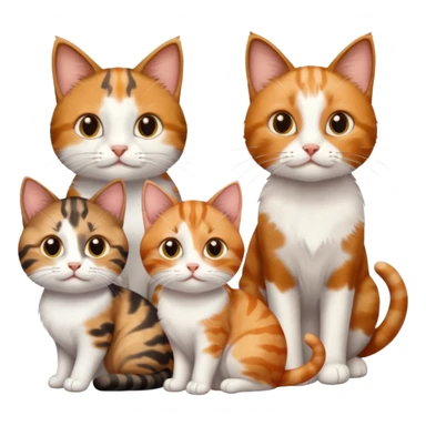 3 different coloured small cats including a brown tabby and white, a patchy calico, and a ginger and white sticker