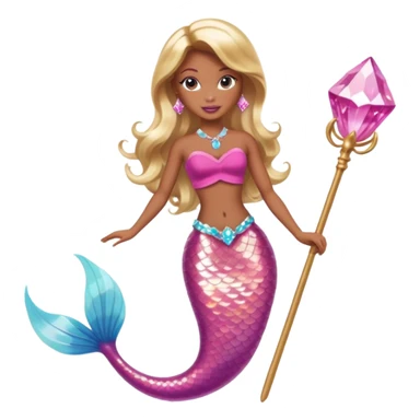 Brown skin blonde hair barbie mermaid with pink diamond tail and wand  sticker
