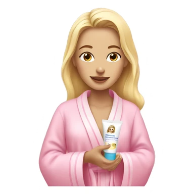 Blonde girl applying face cream and wearing a pink robe sticker