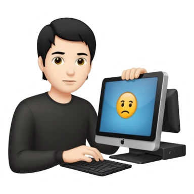 man with black hair using a pc sticker