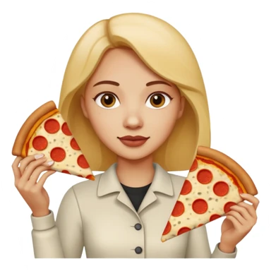 Woman with pizza slice sticker