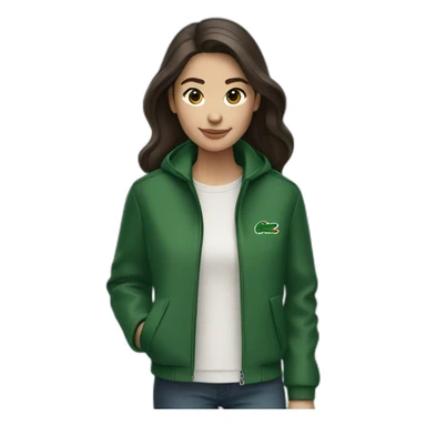 brunette girl with lacoste jacket sticker