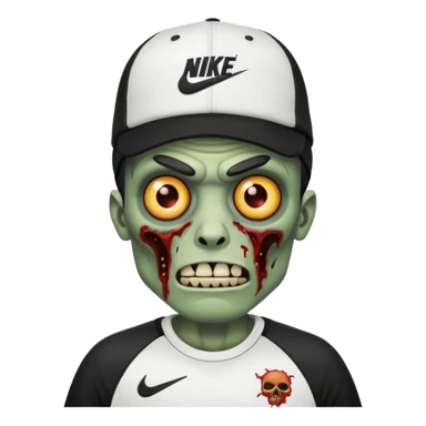 A zombie wearing a white Nike shirt, a black Nike cap, sticker
