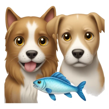 A cat and the dog with a fish  sticker