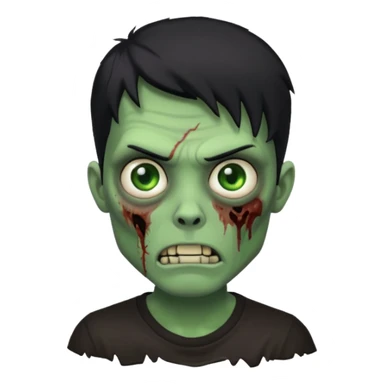 Zombie Emoji AppleIOS Style, lowfade Black Hair, and Black T-shirt, Green Skin, normal expression sticker
