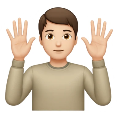 A guy with his palms facing up one hand higher one lower with 6 one left hand 7 on the right hand sticker
