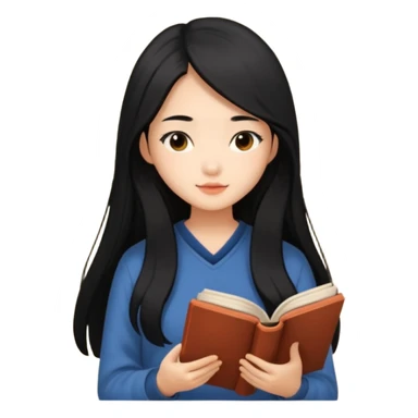 Beautiful Asian girl with long black hair reading book cozy aesthetic sticker