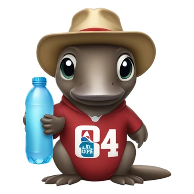 platypus wearing a 49er hat holding water bottle sticker