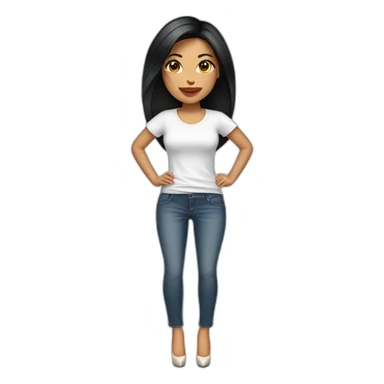 Brazilian Woman with small lips black eyes black straight middle size hair dressing jeans with white Tshirt in high heels sticker