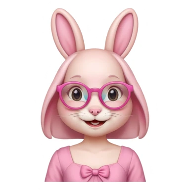 Pink bunny with big circular glasses, smiling, half body with dress sticker