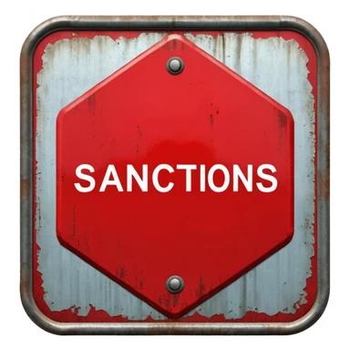 red, road sign, hexagonal, with the inscription sanctions sticker