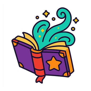 animated icon of a grimoire opening with swirling magical aura, lively and playful sticker