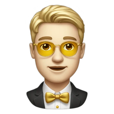 19 years old boy like a gentleman white skin tone. With golden optic glasses. Wearing old money style sticker