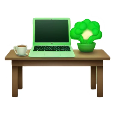 ‏a cozy setup includes a glowing green laptop  sticker