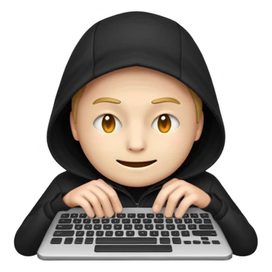 hacker emoji with face partially hidden typing on keyboard sticker