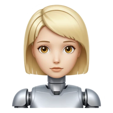 a female with blonde short hair that's a robot, a beccabot sticker