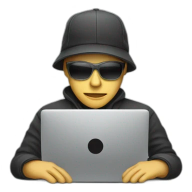 Hacker wearing a cap using laptop sticker