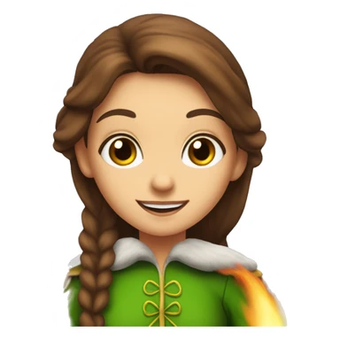 brunette haired girl with hazel eyes wearing elf costume on top of a fire jumping sticker