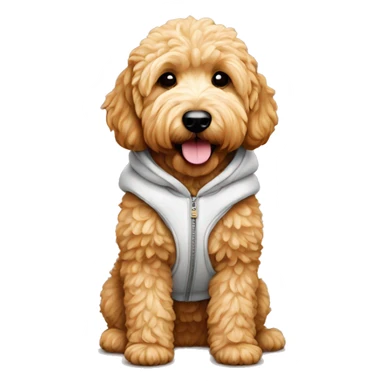 Golden doodle mini dog with a supreme hoodie sticker