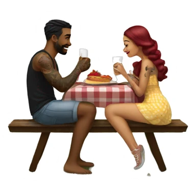 Romantic picnic date for beautiful tattooed couple sticker