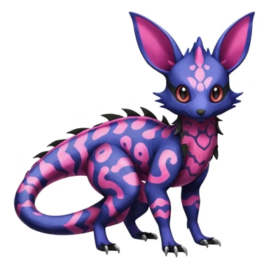 Rare epic aesthetic colorful Salandit-Noibat-Eevee-Genet-species-Fakemon-hybrid-creature, with markings, full body sticker