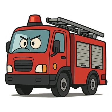 red and black fire truck in flat toon style sticker