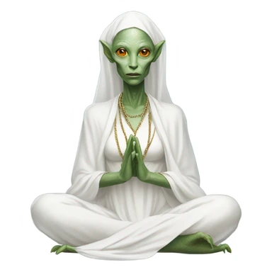 a Reptilian alien woman,in meditation, white dress like a priestess sticker