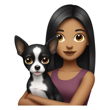 girls with black hair holding her black chihuahua  sticker