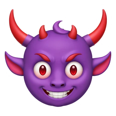 Purple demon emoji with red hearts for eyes, cartoony, circular head with horns, cute basic Google emoji sticker