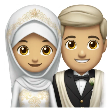 hijabi girl and white boy with black hair getting married sticker
