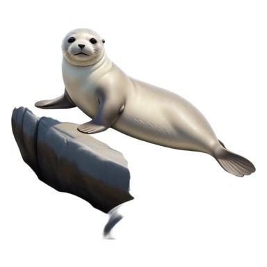 cinematic-seal-realistic-full-body-lounging-emoji,-plump-sleek-body-stretched-out-on-a-rocky-shoreline,-short-smooth-fur-glinting-in-the-sea-breeze,-flippers-tucked-comfortably-beneath-its-body,-large-dark-eyes-filled-with-playful-curiosity,-whiskered-muzzle-lifted-slightly-as-if-smiling,-simplified-yet-realistic-focused-features,-highly-detailed,-glowing-with-a-refreshing-marine-radiance sticker