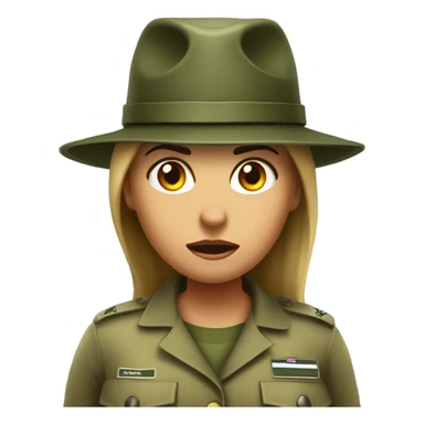 a female drill sergeant character wearing a classic sergeant hat and a camouflage army shirt. The character should have an angry intense expression. full torso sticker
