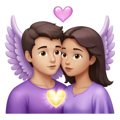 White brunette man human with rays of light Heart kisses a pastel purple angel woman sticker