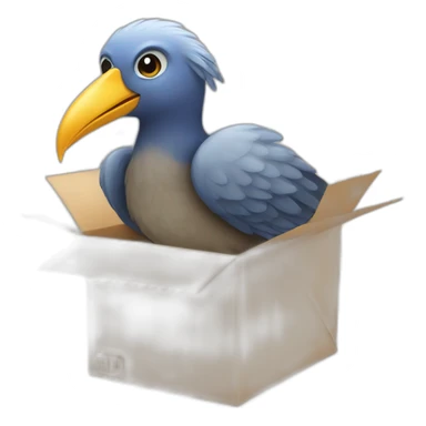 a bird carrying a parcel sticker