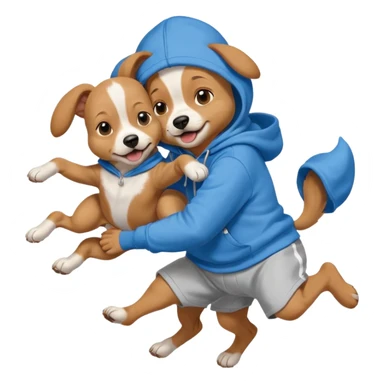 Dong wearing a hoodie while jumping another baby dog sticker