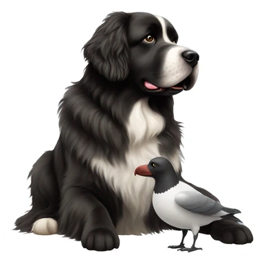 Newfoundland dog with a sea gull sticker