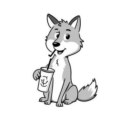 cute wolf drinking a cup of cola sticker