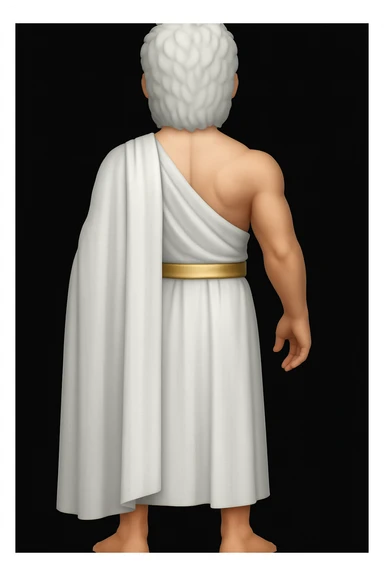 fullbody silverhair god ZEUS, white cape, standing still backview sticker