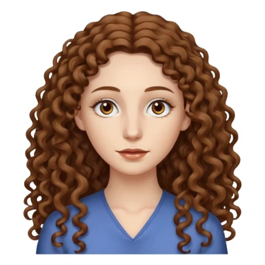 pale woman with brown curly very long hair, middle part. the hair is very long and very thin sticker