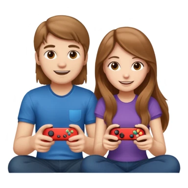 Девушка с длинными русыми волосами, красивая и с парнем, они на одной волне играют с парнем в приставку  sticker