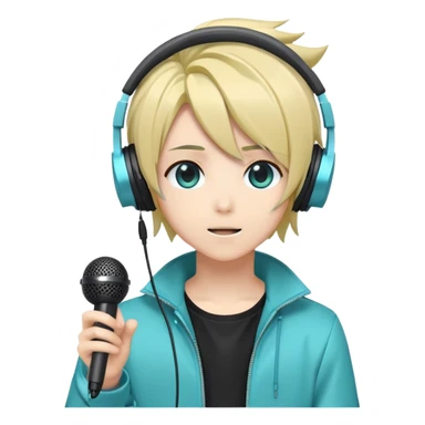 Vocaloid Xydrick, anime-style virtual singer with stylish hair and headphones, holding a microphone sticker