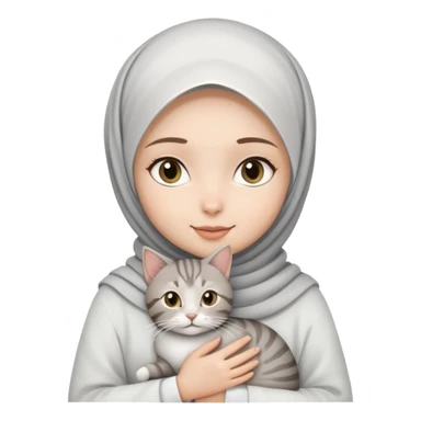 Printed white hijab girl holding grey tabby cat sticker