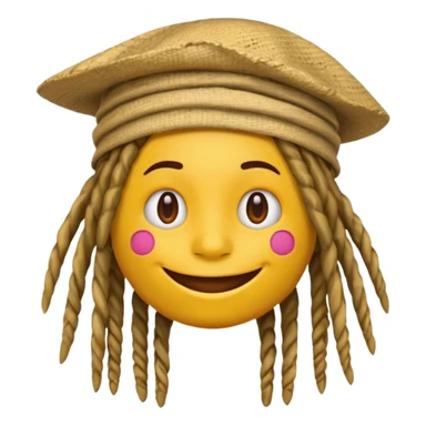 Yellow smile emoji with dreads and a colorful hat sticker
