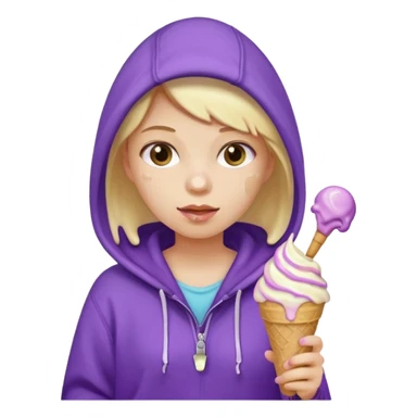girl in purple hoodie holding ice cream sticker