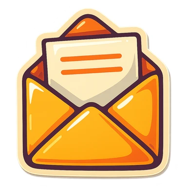 retro sticker style image of an open envelope with a letter peeking out, thick outlines, expressive shadows, shiny highlights, juicy and fun sticker style sticker